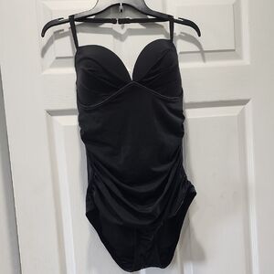 Push Up, Padded, 38C Elegant Black Ruched Swimsuit